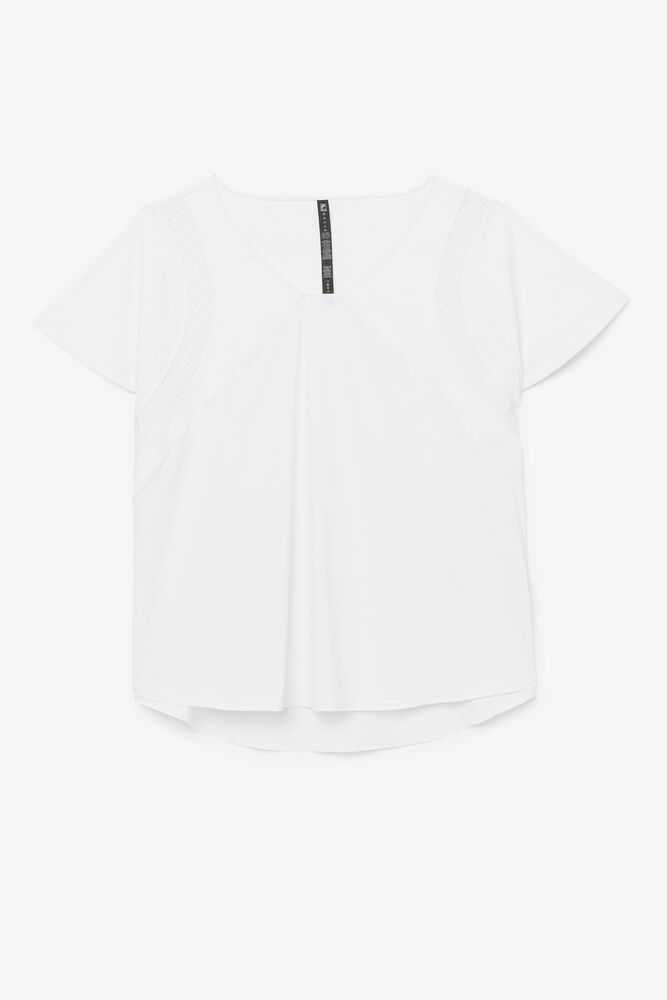 White Women's FILA Uplift Textured Workout Shirts | USA-15419