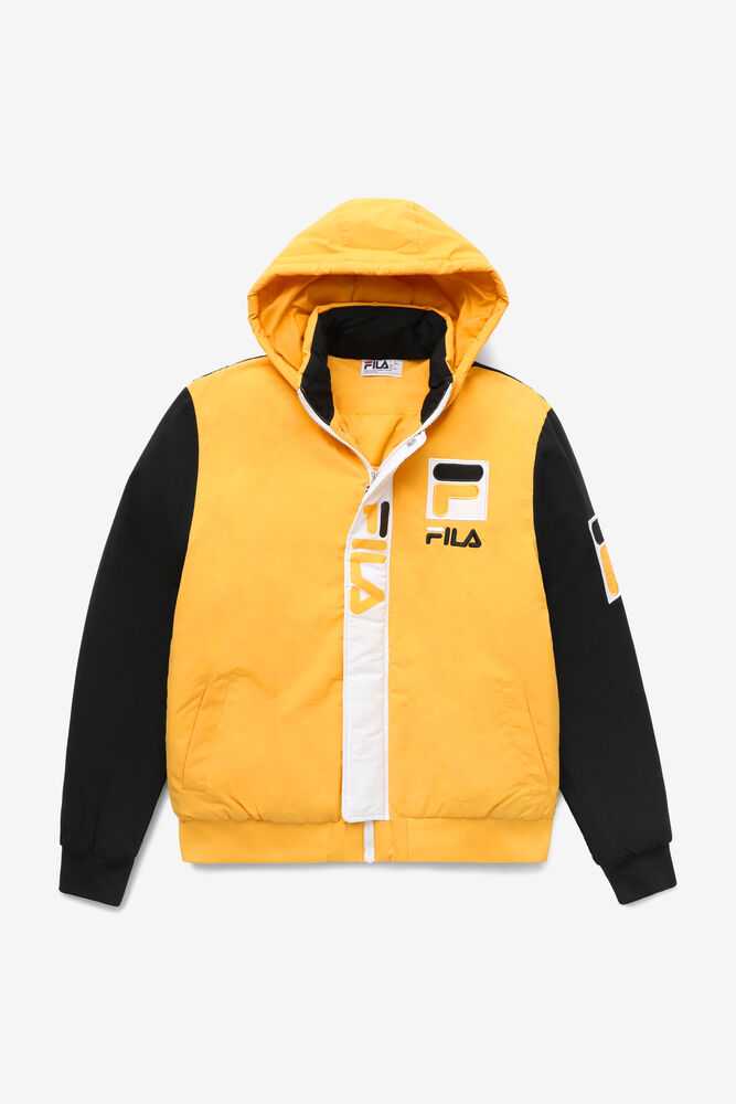 Yellow Black White Men's FILA P1 Fila Tech Windbreakers | USA-105862