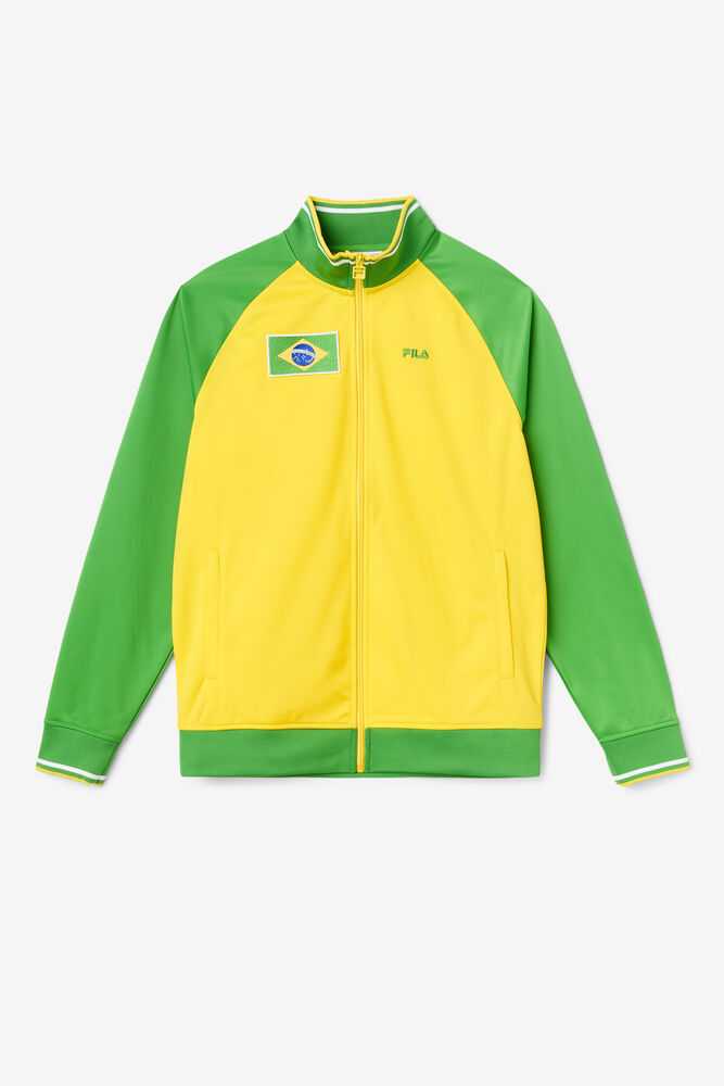 Yellow Green White Men's FILA Brazil Track Jackets | USA-16203