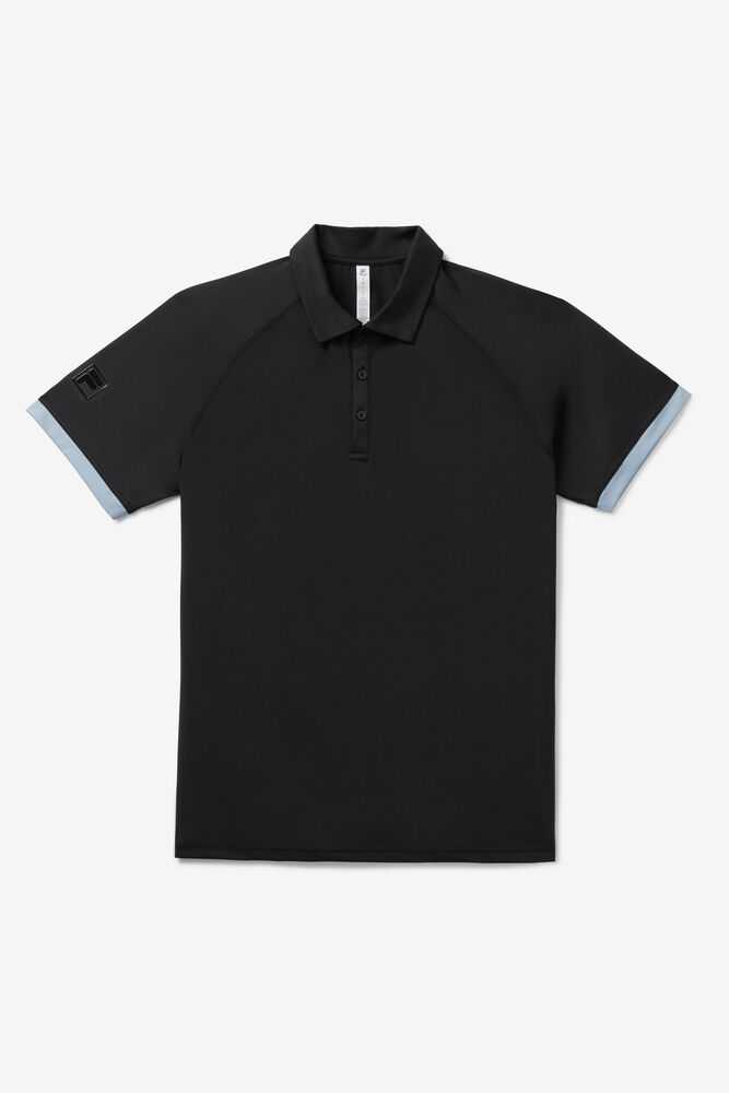 Black Blue Men\'s FILA Back Spin Tennis Polo | USA-16043