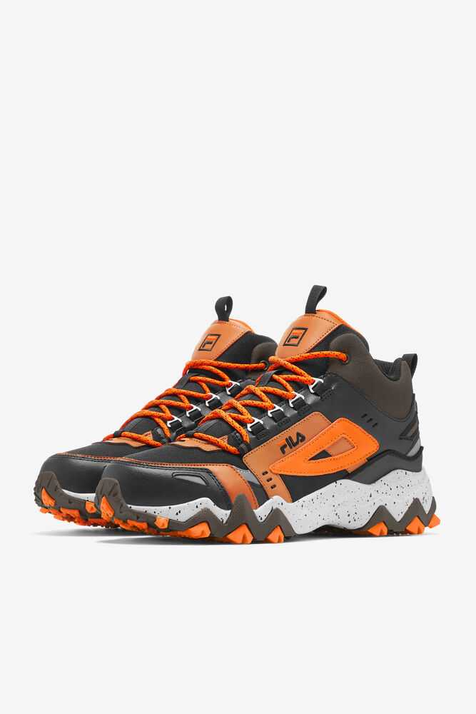 Black Brown Orange Men's FILA Oakmont Tr Mid Hiking Boots | USA-149256