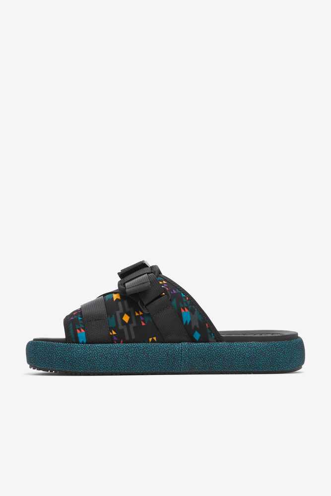 Black Men's FILA Atlas Slide Sandals | USA-137092