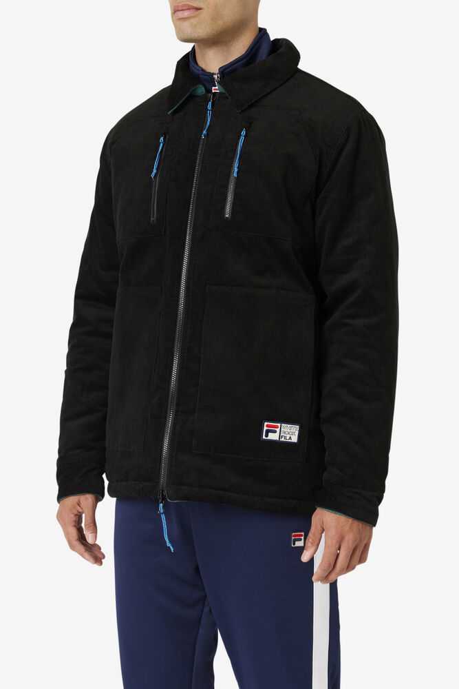 Black Men's FILA Crank Fleece Jackets | USA-809317