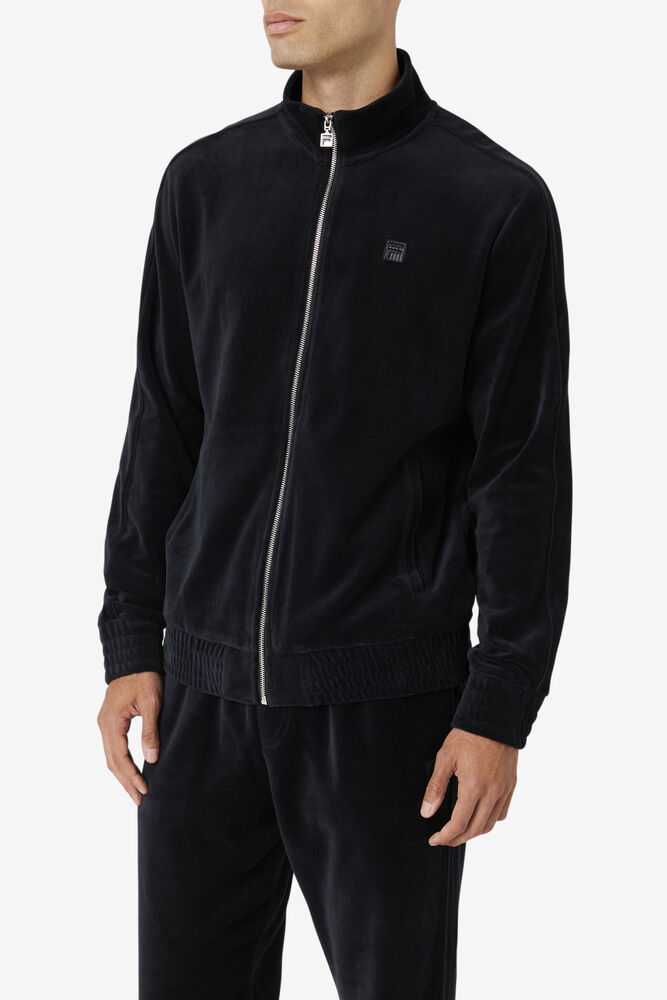 Black Men's FILA Deverall Velour Jacket | USA-578390