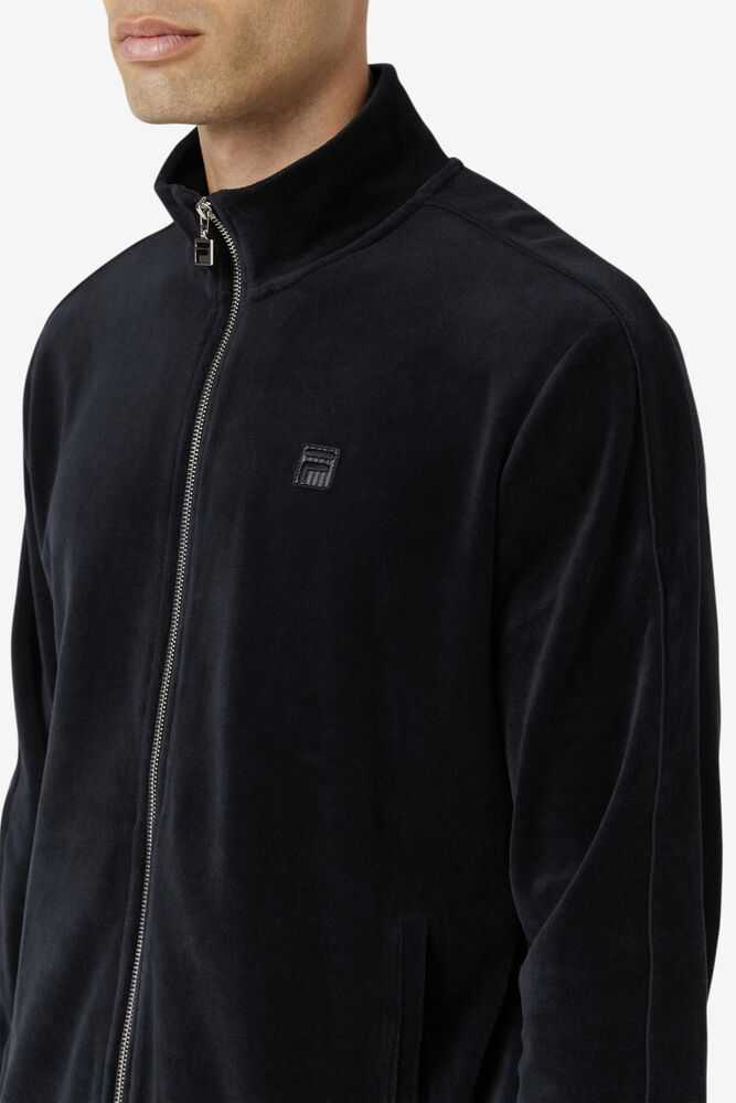 Black Men's FILA Deverall Velour Jacket | USA-578390