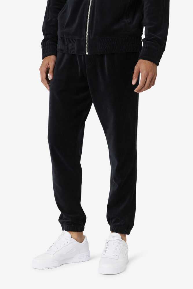 Black Men's FILA Deverall Velour Pants | USA-291043