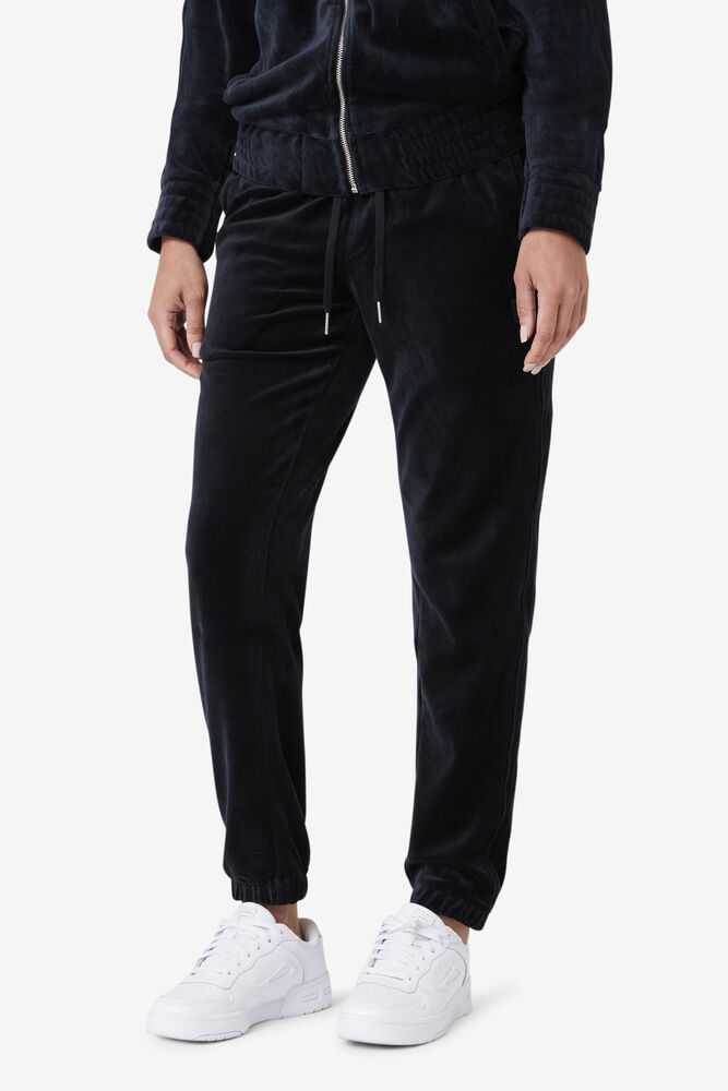 Black Men's FILA Deverall Velour Pants | USA-291043