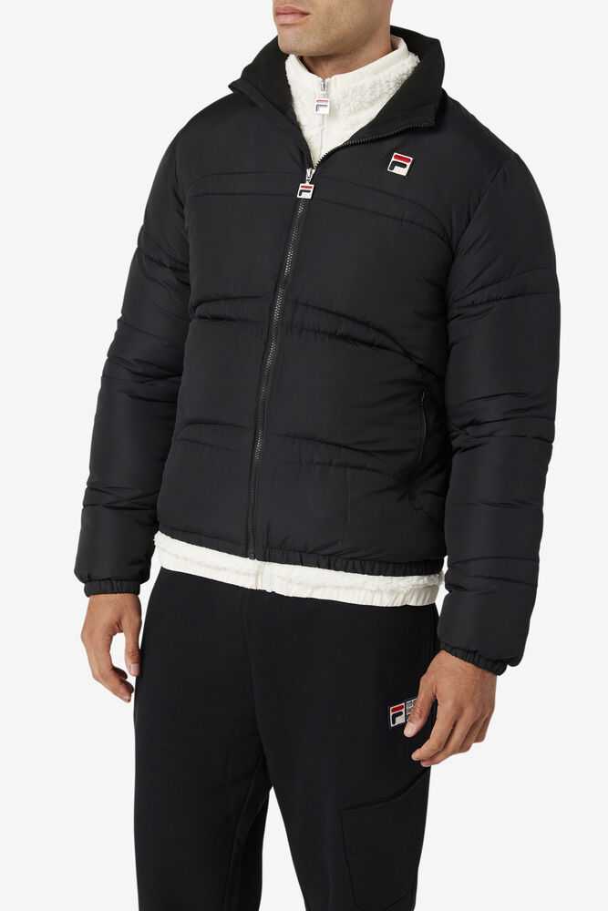 Black Men's FILA Elias Puffer Jackets | USA-012956