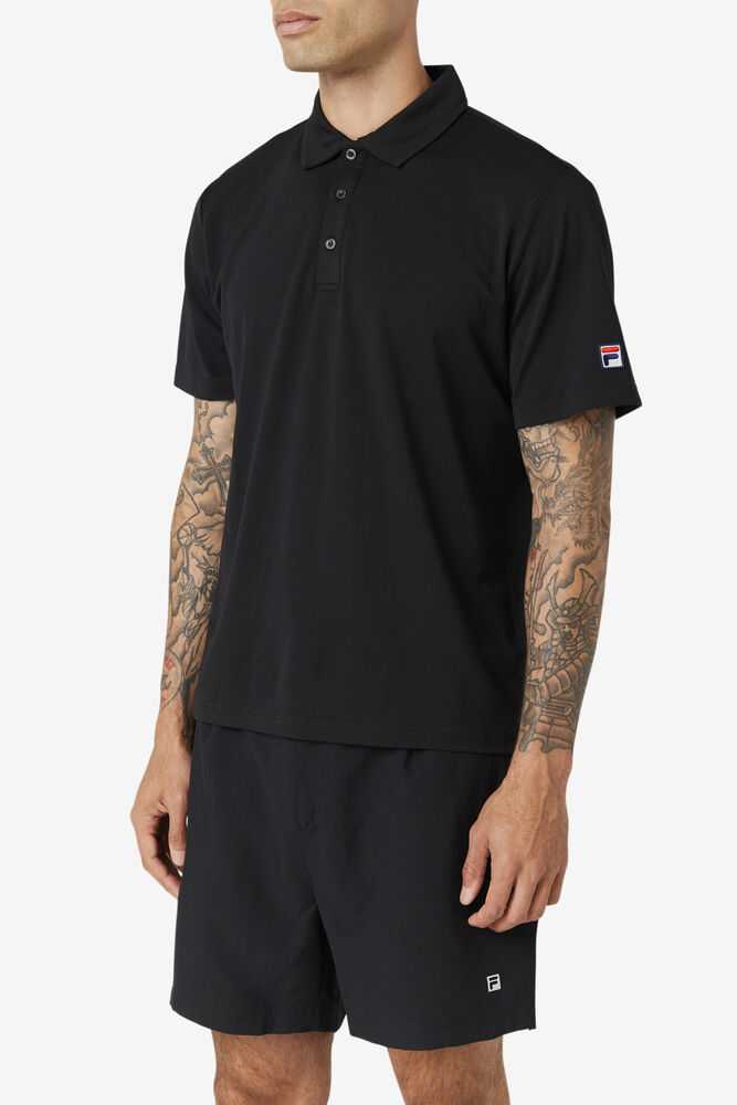 Black Men's FILA Essentials Tennis Polo | USA-16042