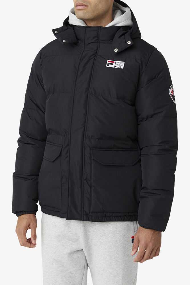 Black Men's FILA Otler Puffer Jackets | USA-785201