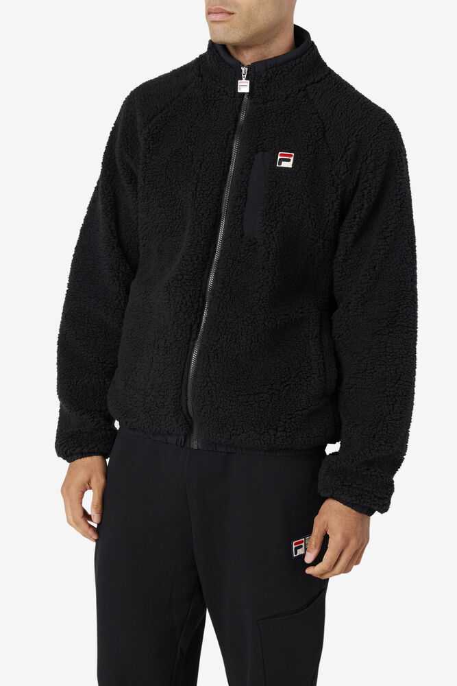 Black Men's FILA Yuri Fleece Jackets | USA-764931