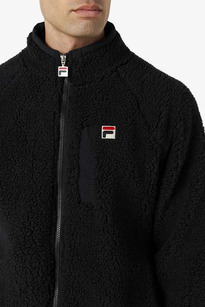 Black Men's FILA Yuri Fleece Jackets | USA-764931