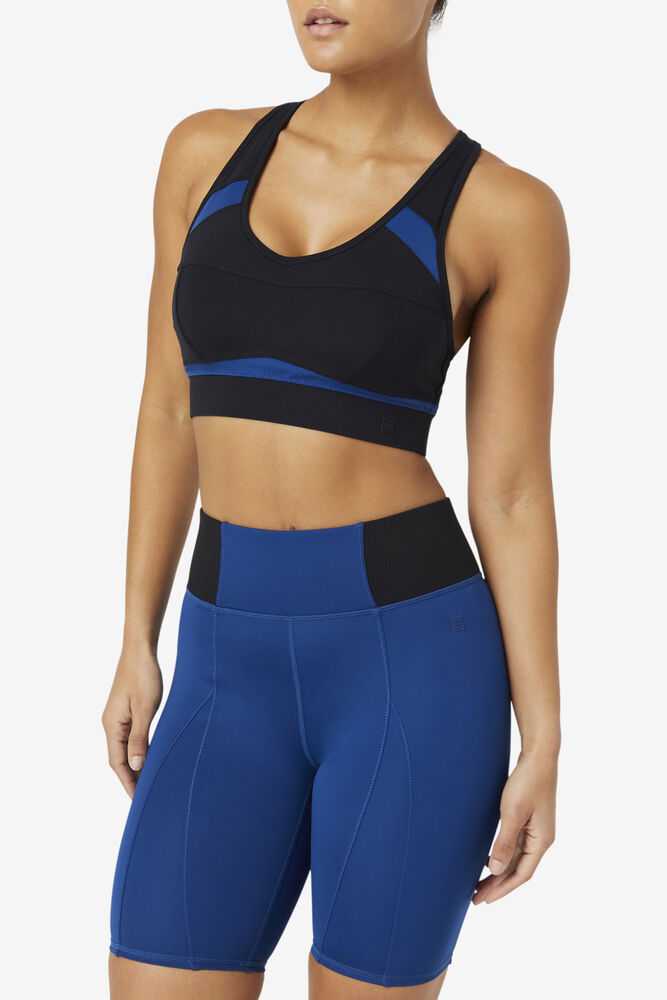 Black Navy Women's FILA Uplift Racerback Sport Bra | USA-15445