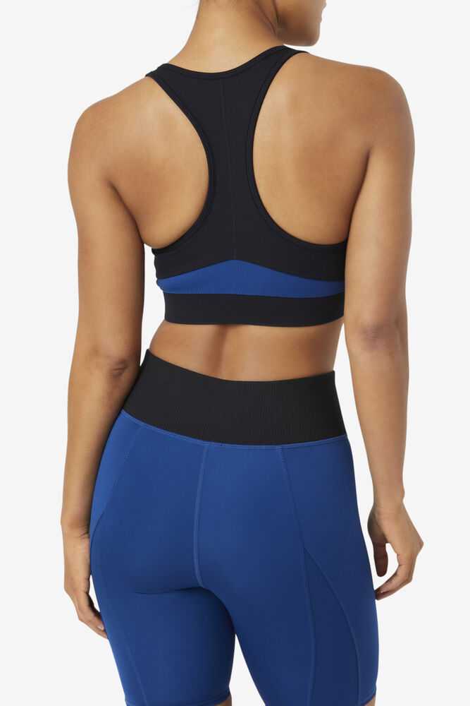 Black Navy Women's FILA Uplift Racerback Sport Bra | USA-15445