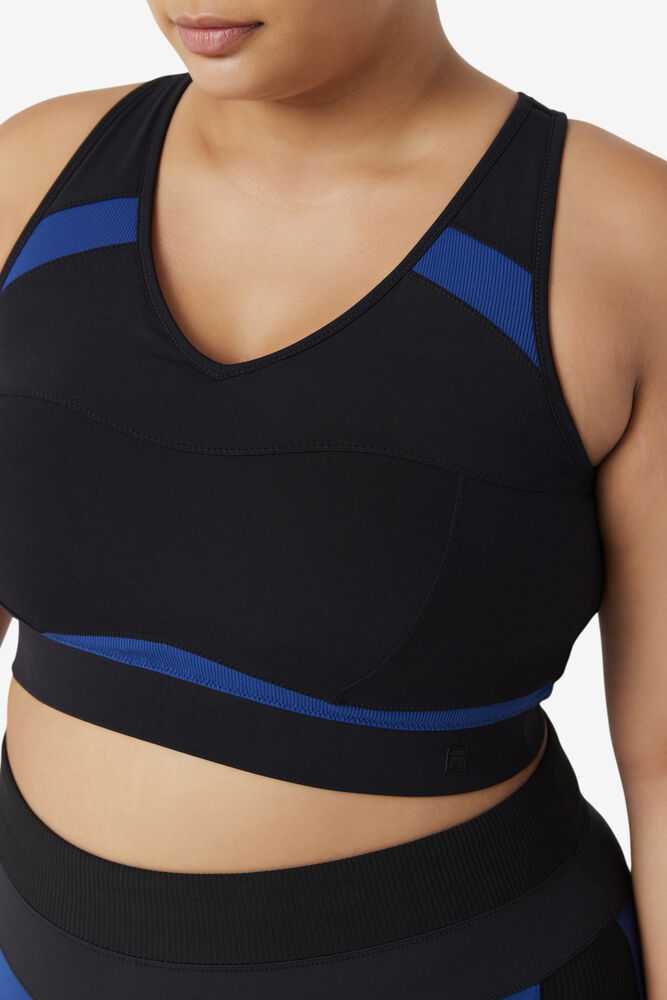 Black Navy Women's FILA Uplift Racerback Sport Bra | USA-15449