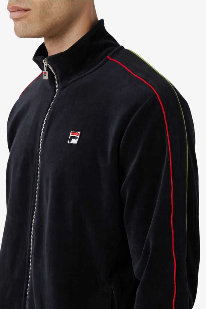 Black Red Green Men's FILA Deverall Velour Jacket | USA-490732