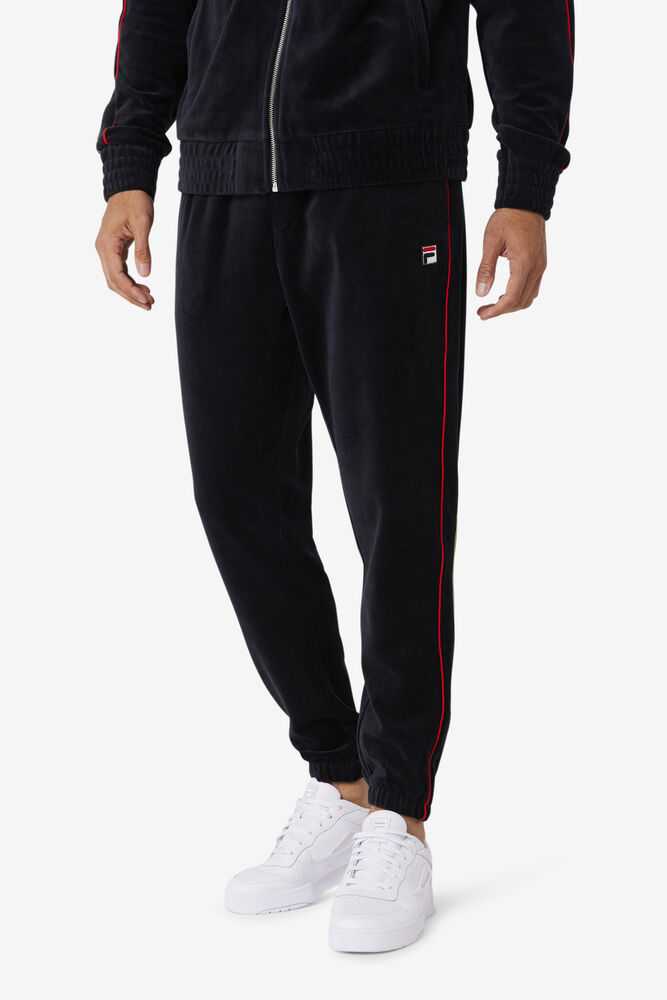 Black Red Green Men's FILA Deverall Velour Pants | USA-857260