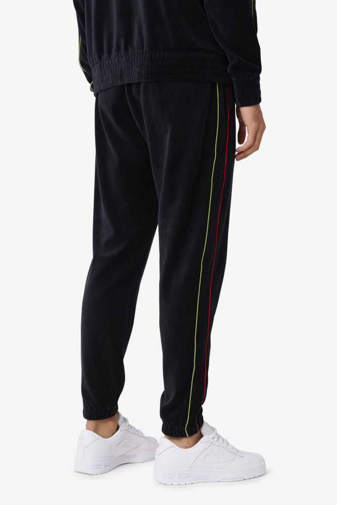 Black Red Green Men's FILA Deverall Velour Pants | USA-857260