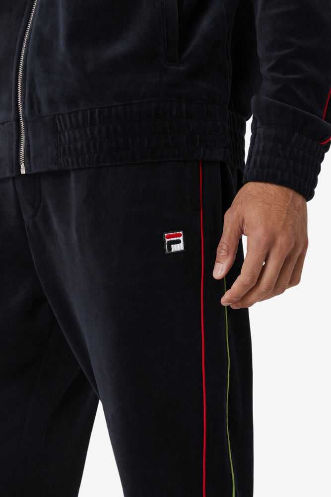 Black Red Green Men's FILA Deverall Velour Pants | USA-857260