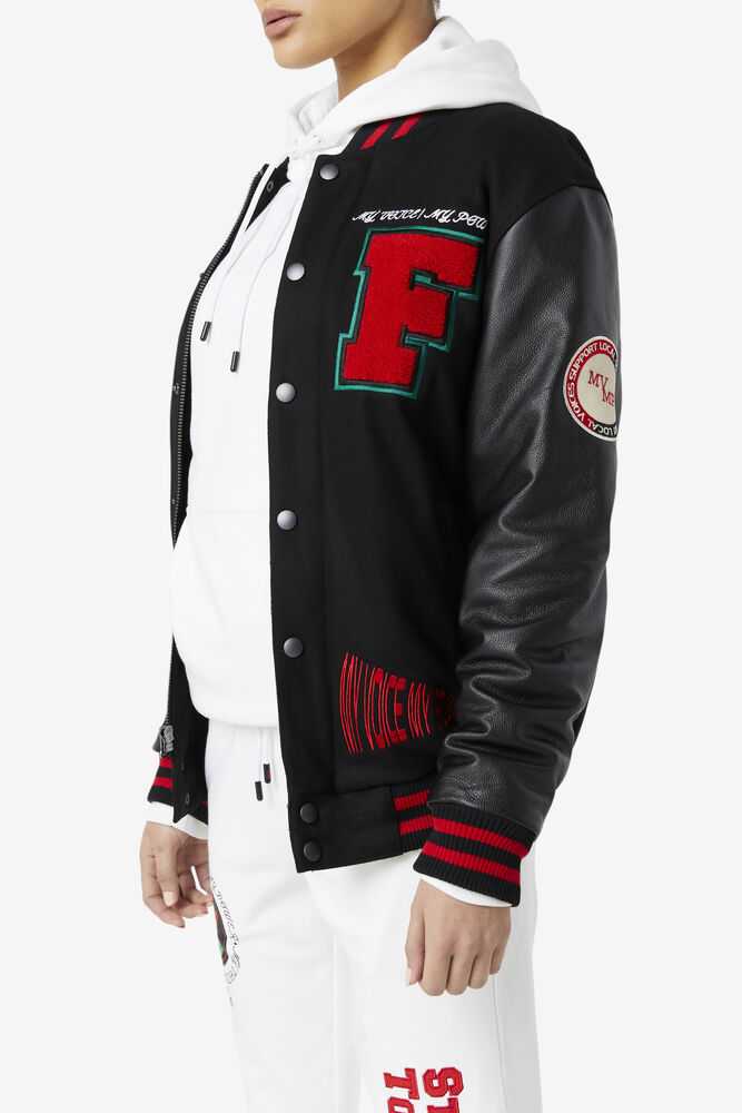 Black Red Green Women's FILA Raddix Varsity Track Jackets | USA-15519