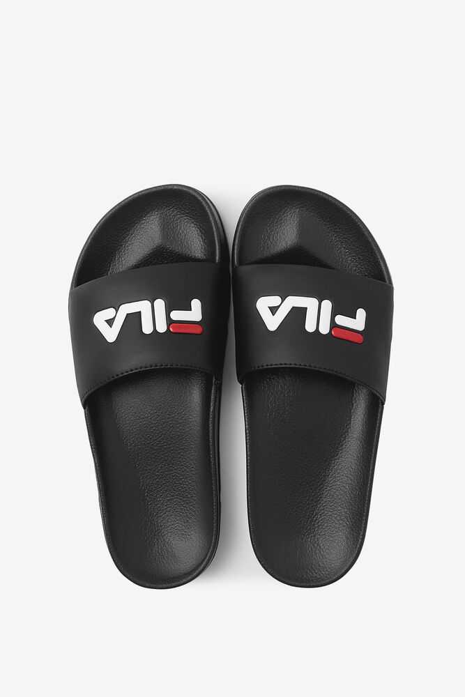 Black Red White Women's FILA Drifter Flip Flops | USA-15097