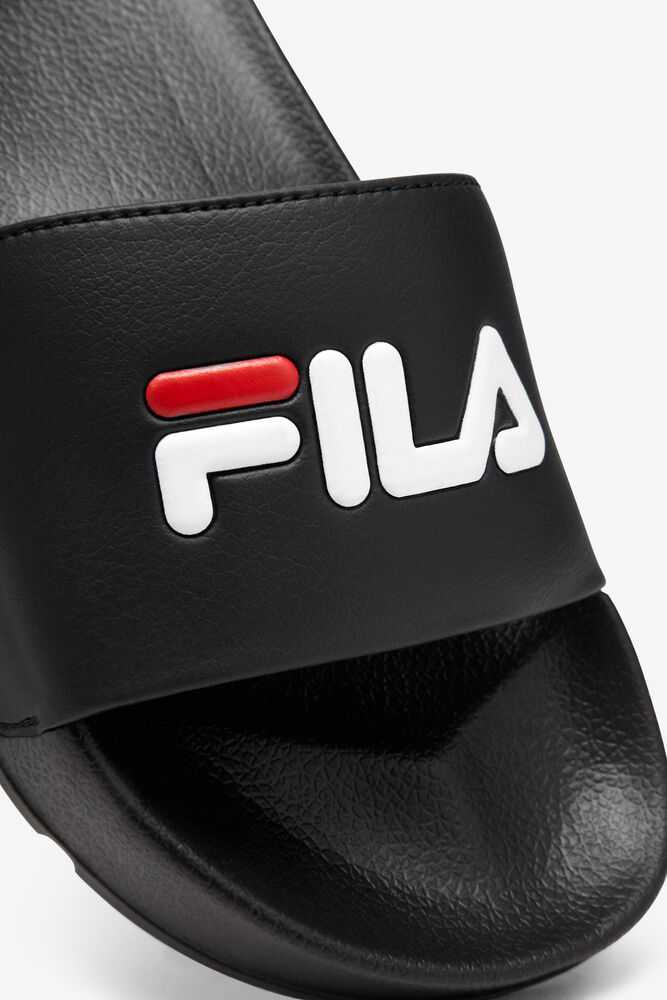 Black Red White Women's FILA Drifter Flip Flops | USA-15097