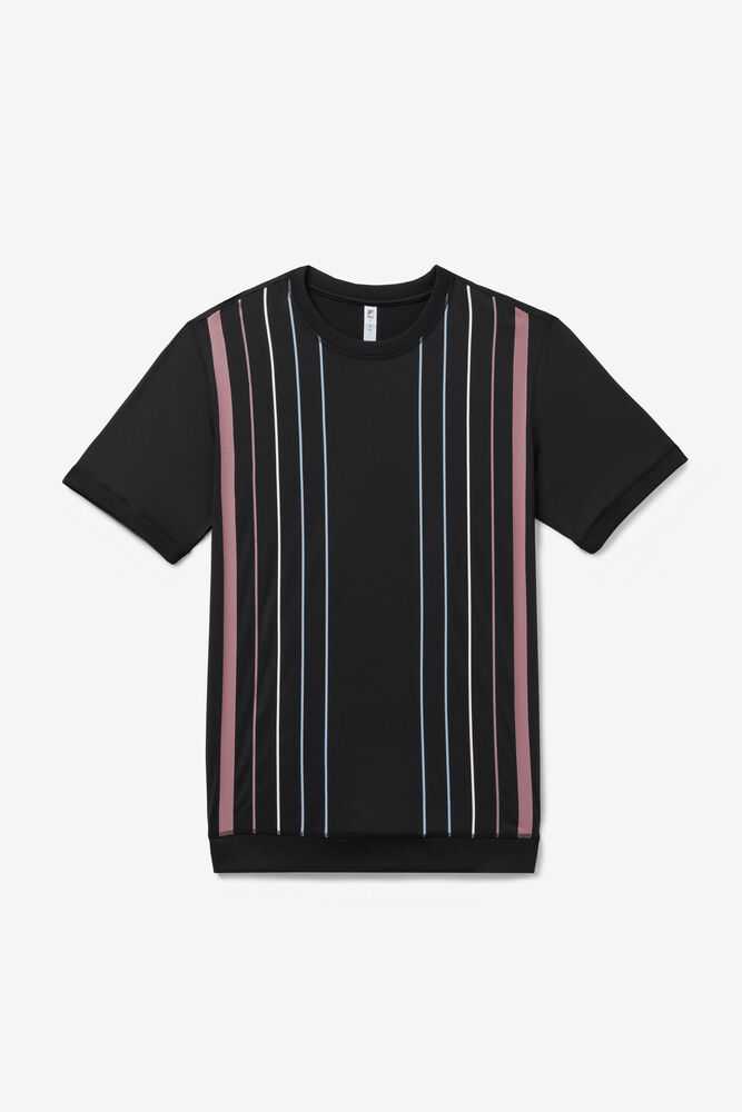 Black Stripes Men's FILA Back Spin Tennis Shirts | USA-16040