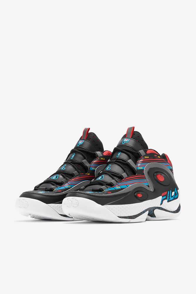 Black Turquoise Red Men's FILA Grant Hill 3 Basketball Shoes | USA-837264