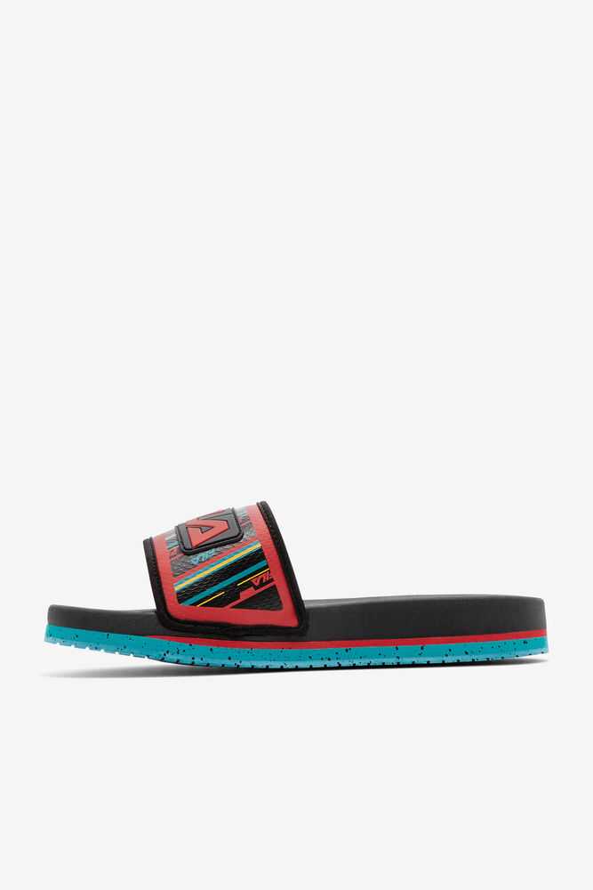 Black Turquoise Red Men's FILA Lunar Flip Flops | USA-365120