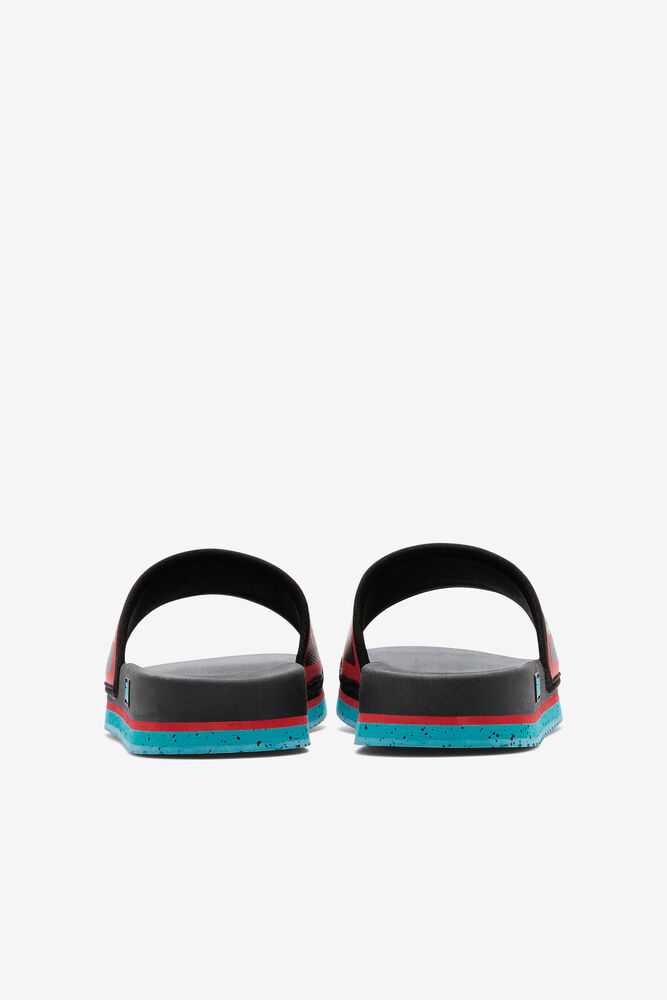 Black Turquoise Red Men's FILA Lunar Flip Flops | USA-365120