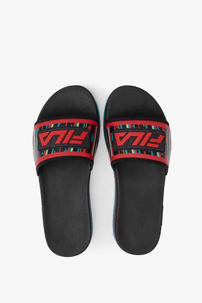 Black Turquoise Red Men's FILA Lunar Flip Flops | USA-365120