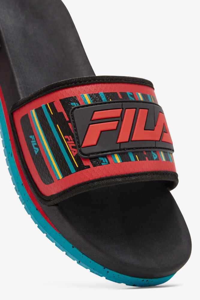 Black Turquoise Red Men's FILA Lunar Flip Flops | USA-365120