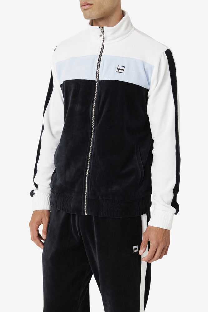 Black White Men's FILA Brice Velour Jacket | USA-913204