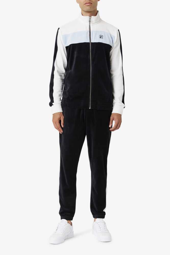 Black White Men's FILA Brice Velour Jacket | USA-913204