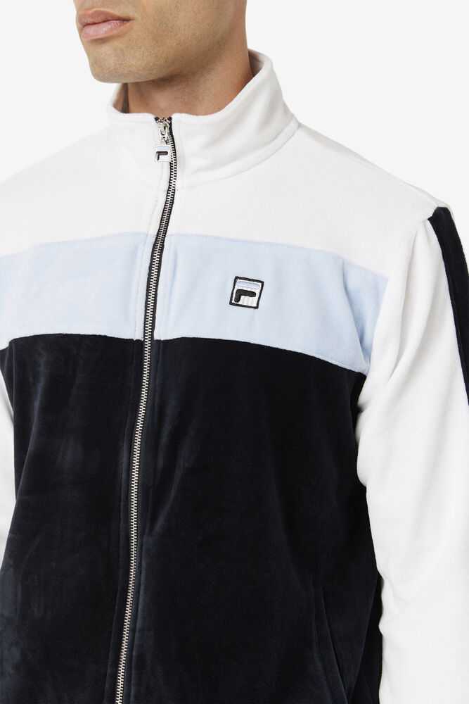 Black White Men's FILA Brice Velour Jacket | USA-913204