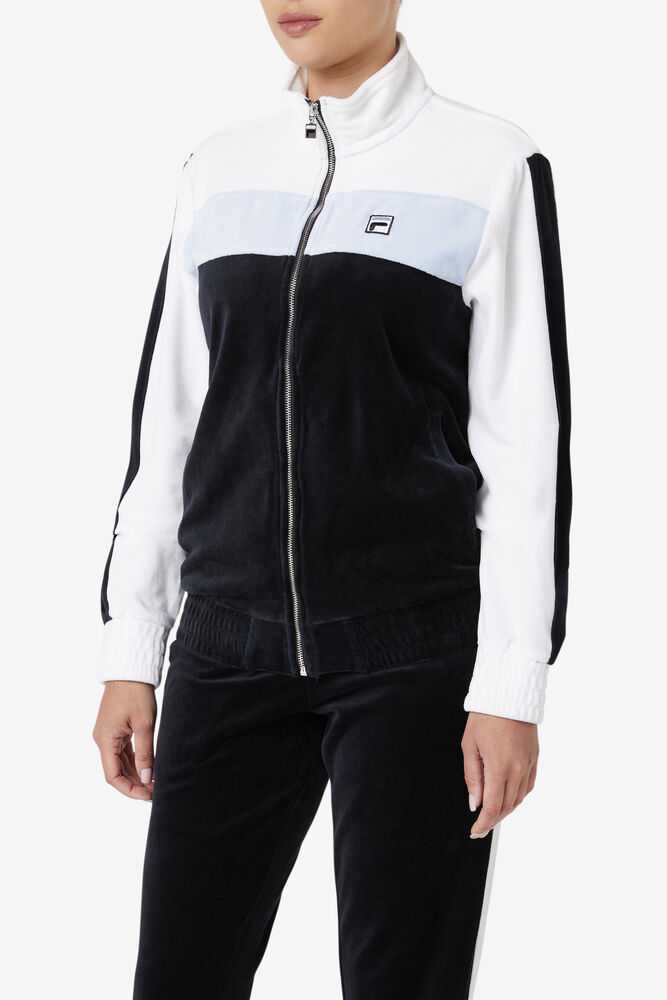 Black White Men's FILA Brice Velour Jacket | USA-913204