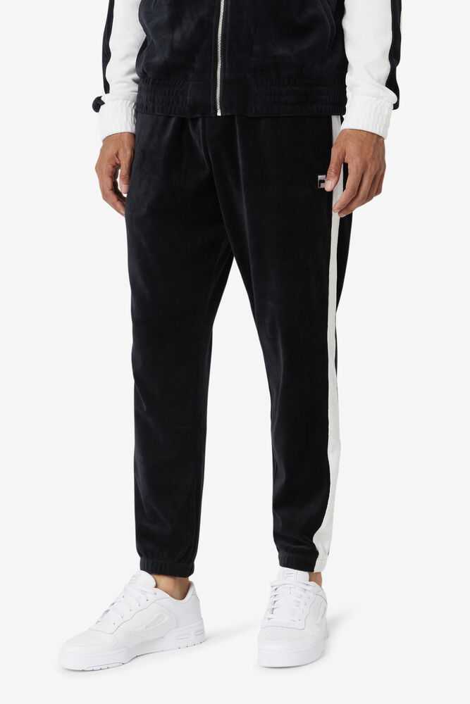 Black White Men's FILA Brice Velour Pants | USA-065872