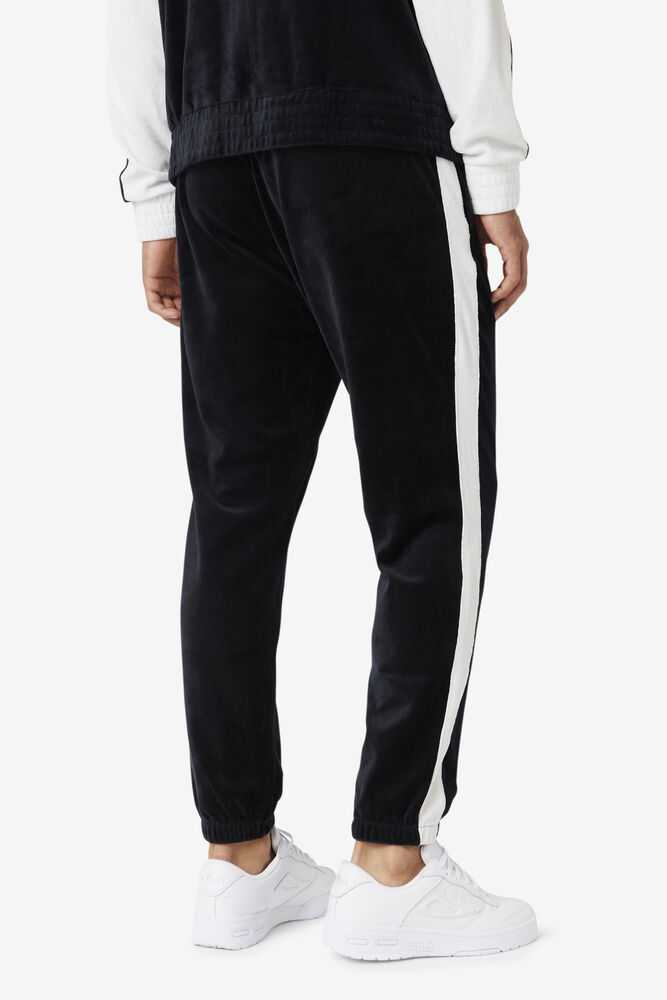 Black White Men's FILA Brice Velour Pants | USA-065872