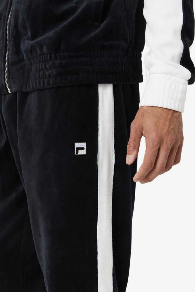 Black White Men's FILA Brice Velour Pants | USA-065872