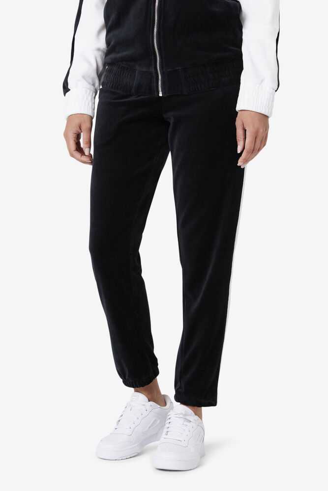 Black White Men's FILA Brice Velour Pants | USA-065872