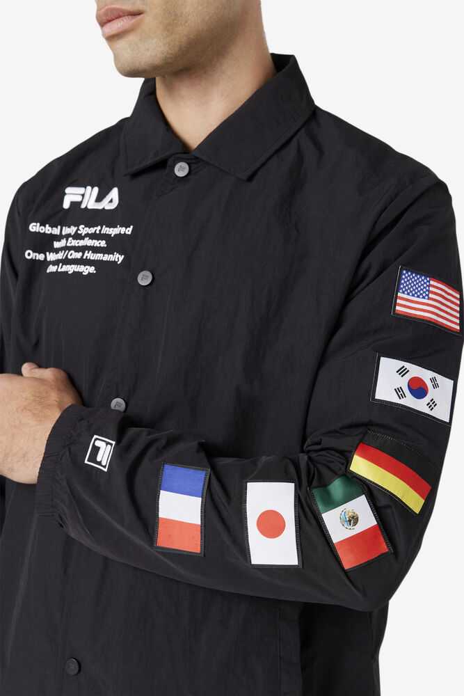 Black White Men's FILA Caquga Sweaters | USA-537829