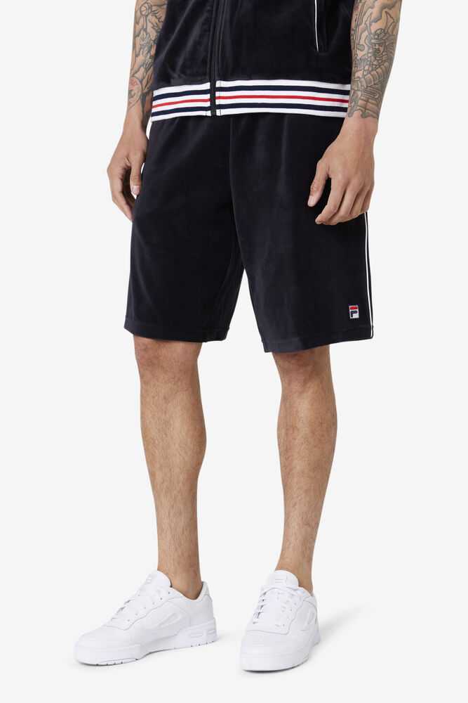 Black White Men's FILA Estudio Velour Shorts | USA-789504