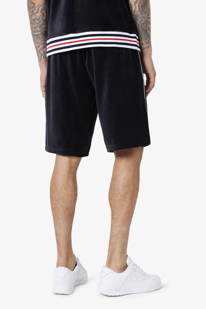 Black White Men's FILA Estudio Velour Shorts | USA-789504