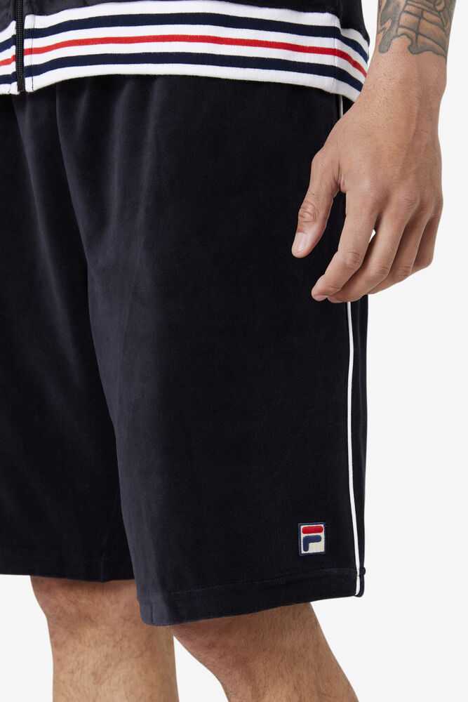 Black White Men's FILA Estudio Velour Shorts | USA-789504