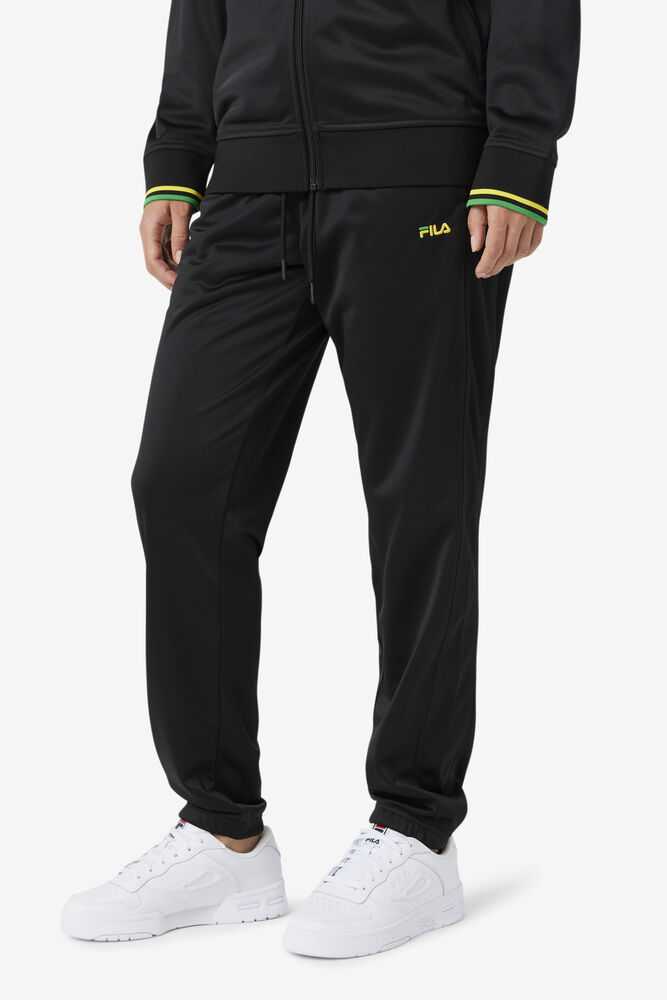 Black White Men's FILA Jamaica Track Pants | USA-790453