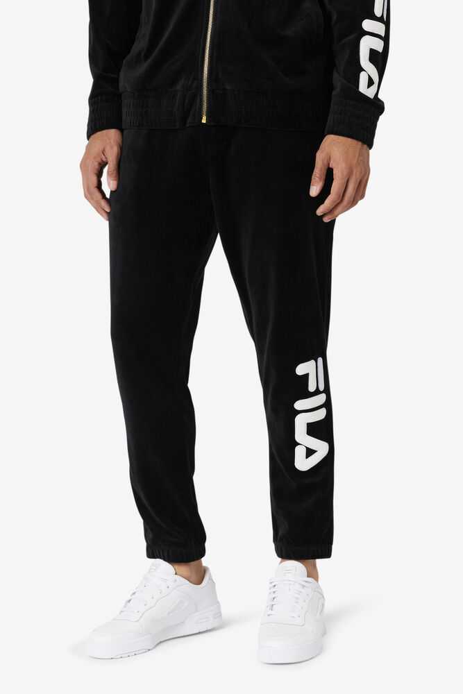 Black White Men's FILA Mansur Velour Pants | USA-542603