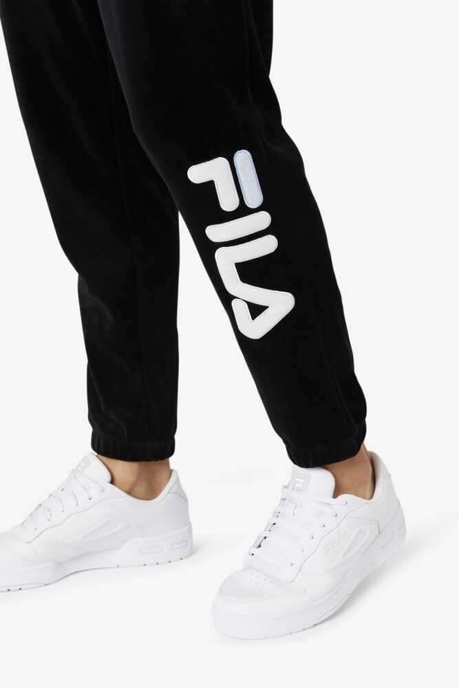 Black White Men's FILA Mansur Velour Pants | USA-542603