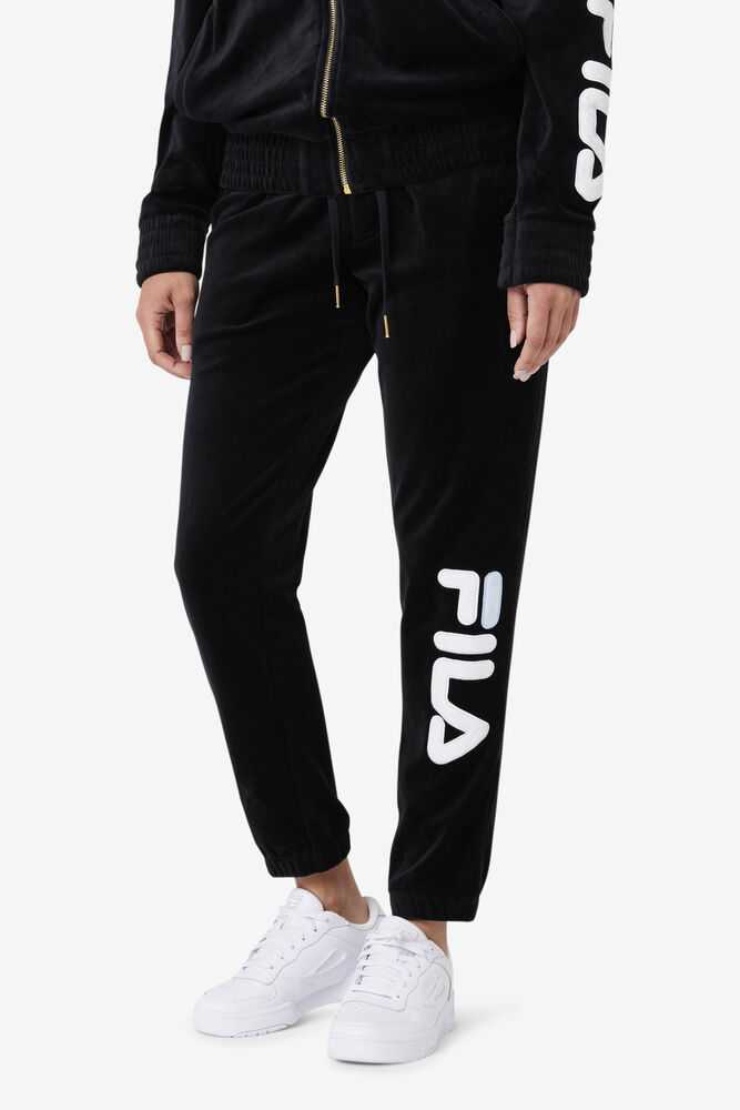 Black White Men's FILA Mansur Velour Pants | USA-542603