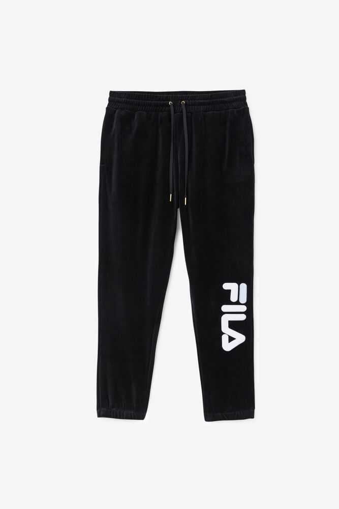 Black White Men\'s FILA Mansur Velour Pants | USA-542603