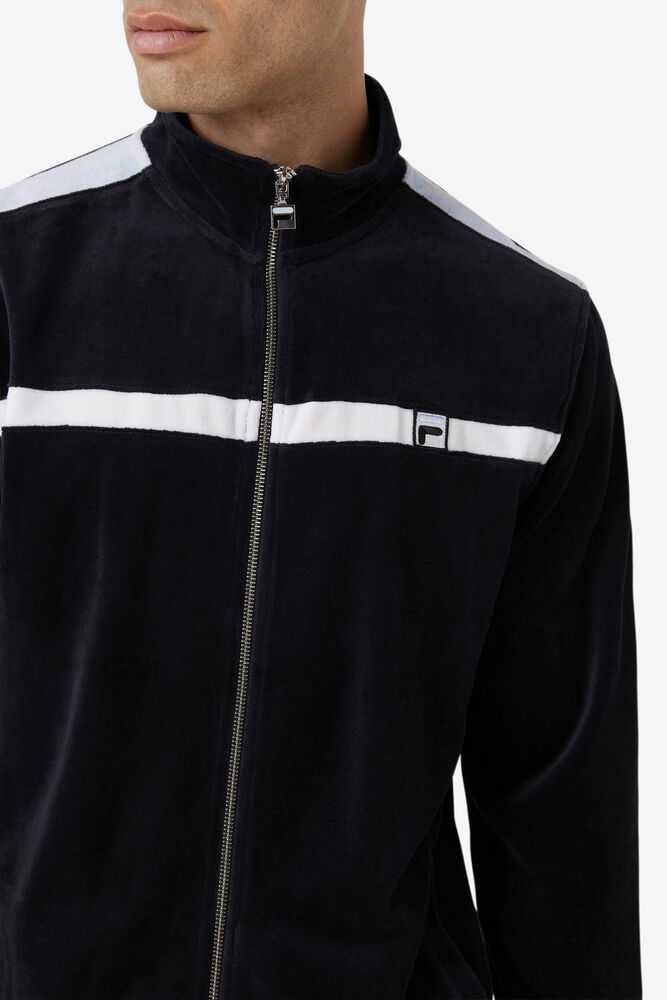 Black White Men's FILA Ravid Velour Jacket | USA-453286